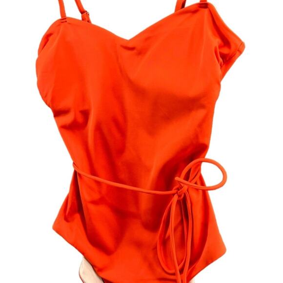 Chelsea28 Easy Retro One Piece Swimsuit Womens Orange Belted Adjustable Straps - Picture 3 of 12